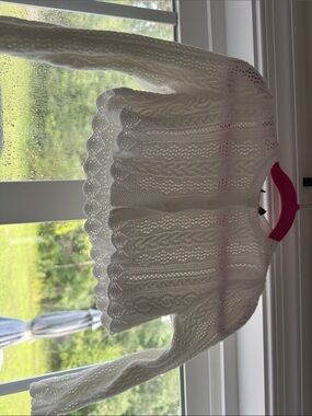 Macy's Cream Scalloped Hem Cable-Knit Cropped Cardigan